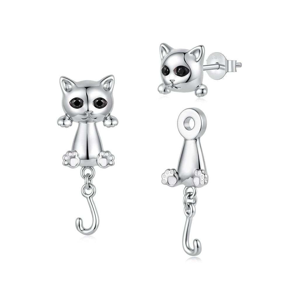 Brass & S925 Silver Earrings | 2.8*1.1cm | White Gold Plated with Pavé Setting CZ for Women