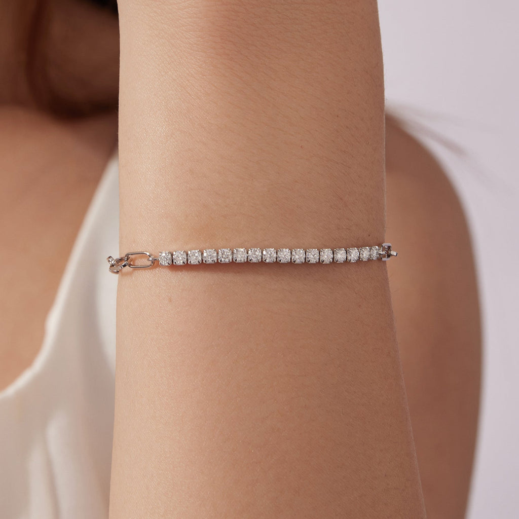 925 Sterling Silver + Moissanite White Gold 21cm Bracelet for Women