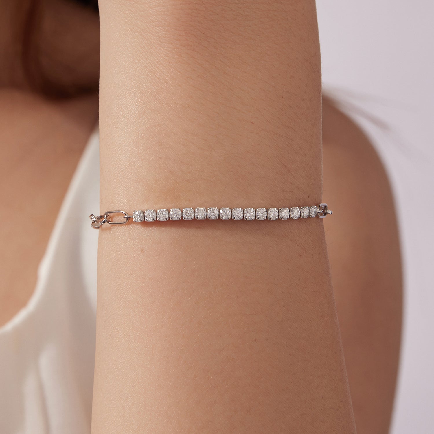 925 Sterling Silver + Moissanite White Gold 21cm Bracelet for Women