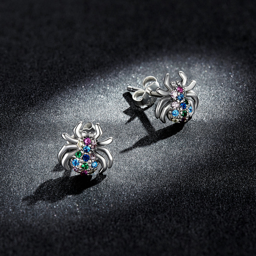 925 Sterling Silver Earrings with Pavé Setting CZ, Oxidized Silver, 0.7*0.8 cm for Women