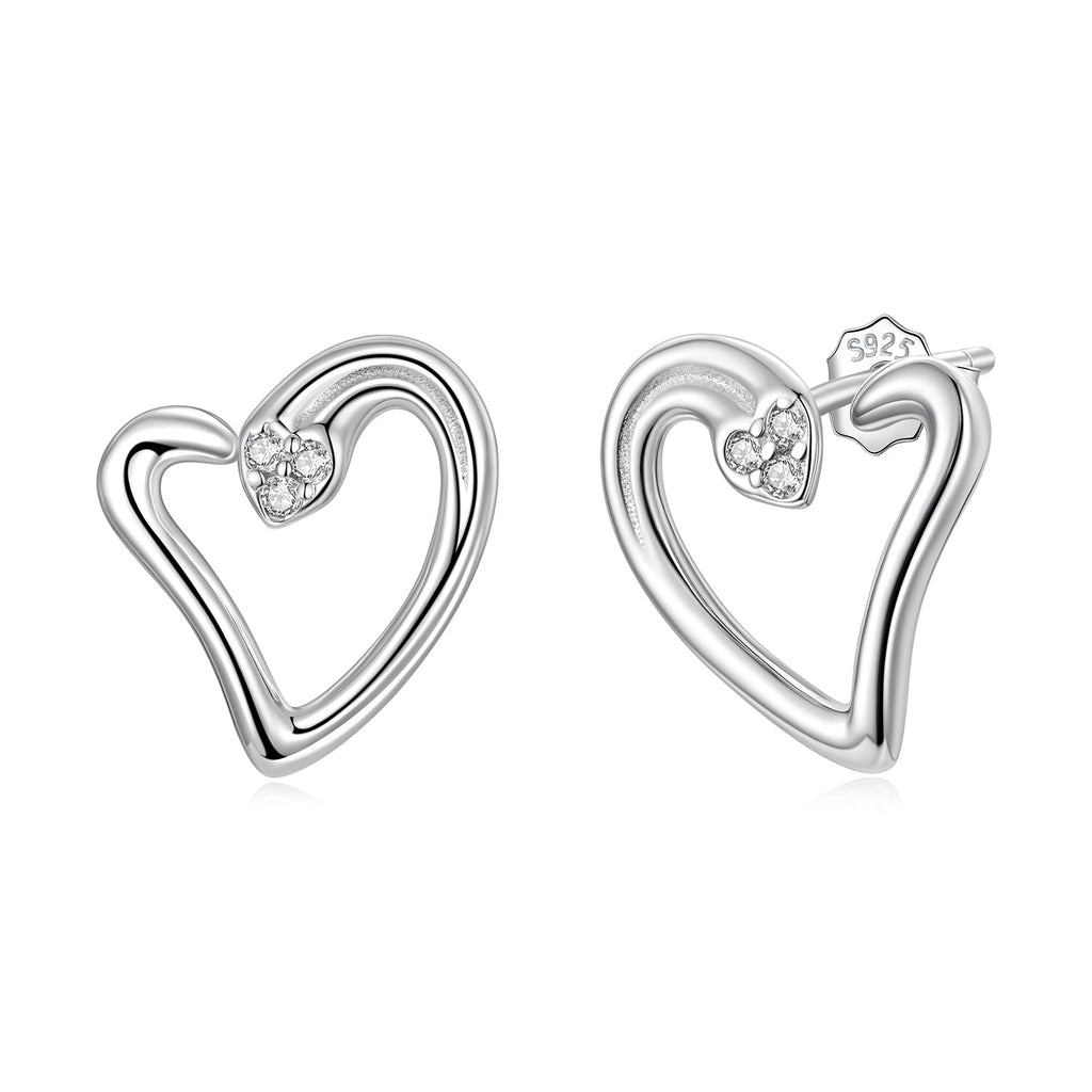 925 Sterling Silver Earrings with CZ in White Gold Plating - 1.4x1.2cm for Women