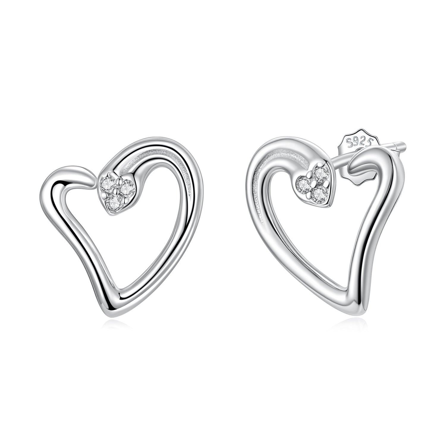 925 Sterling Silver Earrings with CZ in White Gold Plating - 1.4x1.2cm for Women
