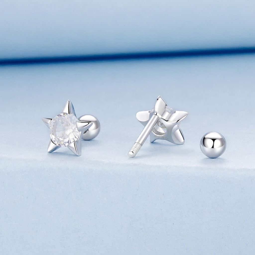 925 Sterling Silver Earrings with Pavé Setting CZ in White Gold
