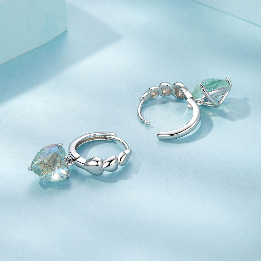 925 Sterling Silver Earrings with Transparent Glass, Plated White Gold, Size 23x8.5mm for Women