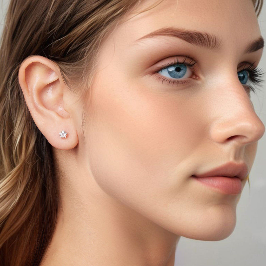 925 Sterling Silver White Gold Plated Earrings 0.5cm with CZ