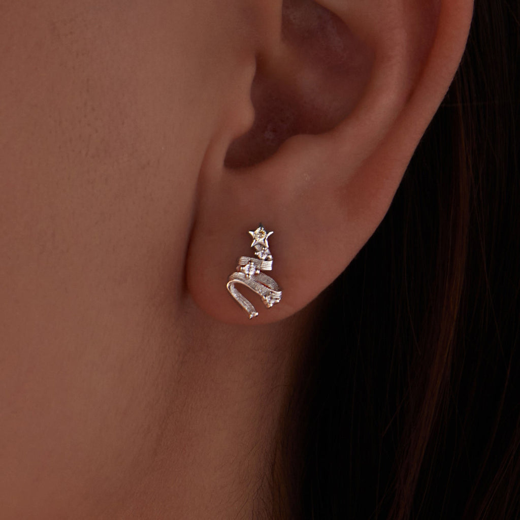 925 Sterling Silver Earrings with White Gold Plating and CZ