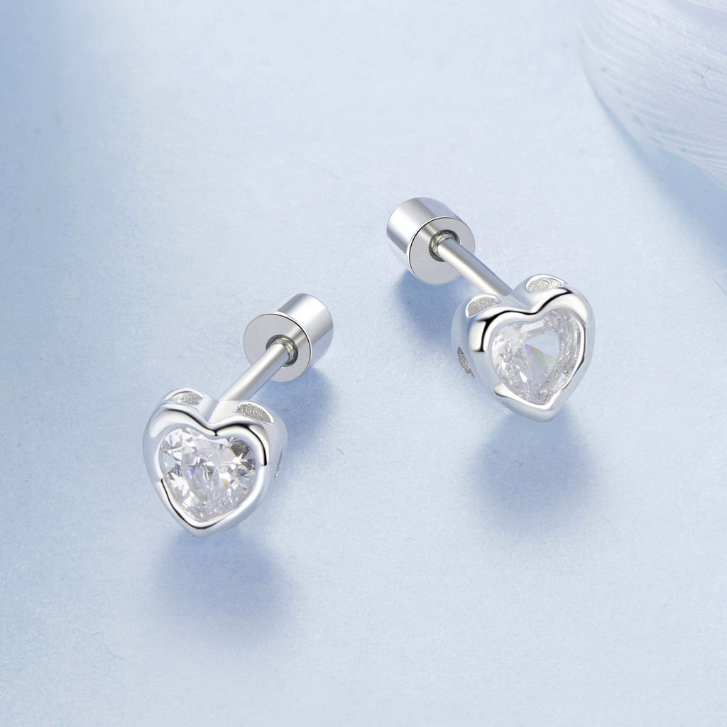 925 Sterling Silver Earrings with Plated White Gold & Pavé Setting CZ, 0.5cm for Women