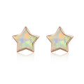 925 Sterling Silver Plated Rose Gold Translucent Opal Earrings 0.7cm for Women