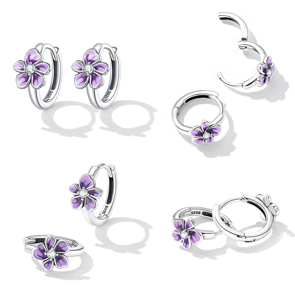 925 Sterling Silver Enamel Earrings with CZ - 1.2x0.7cm, Oxidized Finish for Women