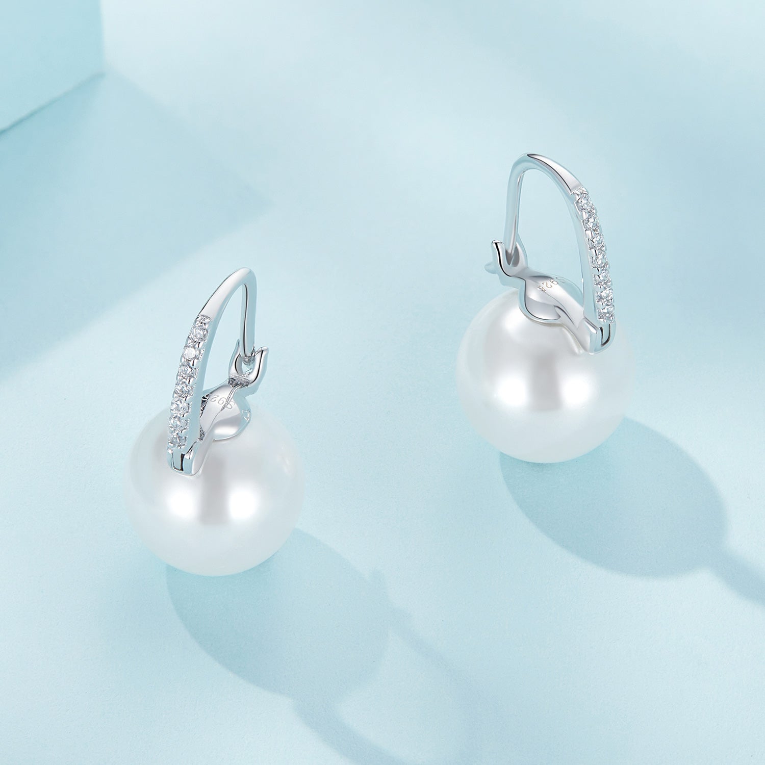 925 Sterling Silver Earrings with Quality Shell Pearl and CZ, 21*11mm, for Women