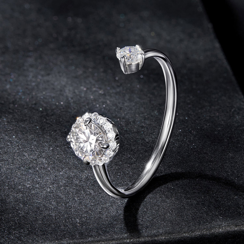 925 Sterling Silver Moissanite 0.5ct & 0.2ct Ring in Size E for Women