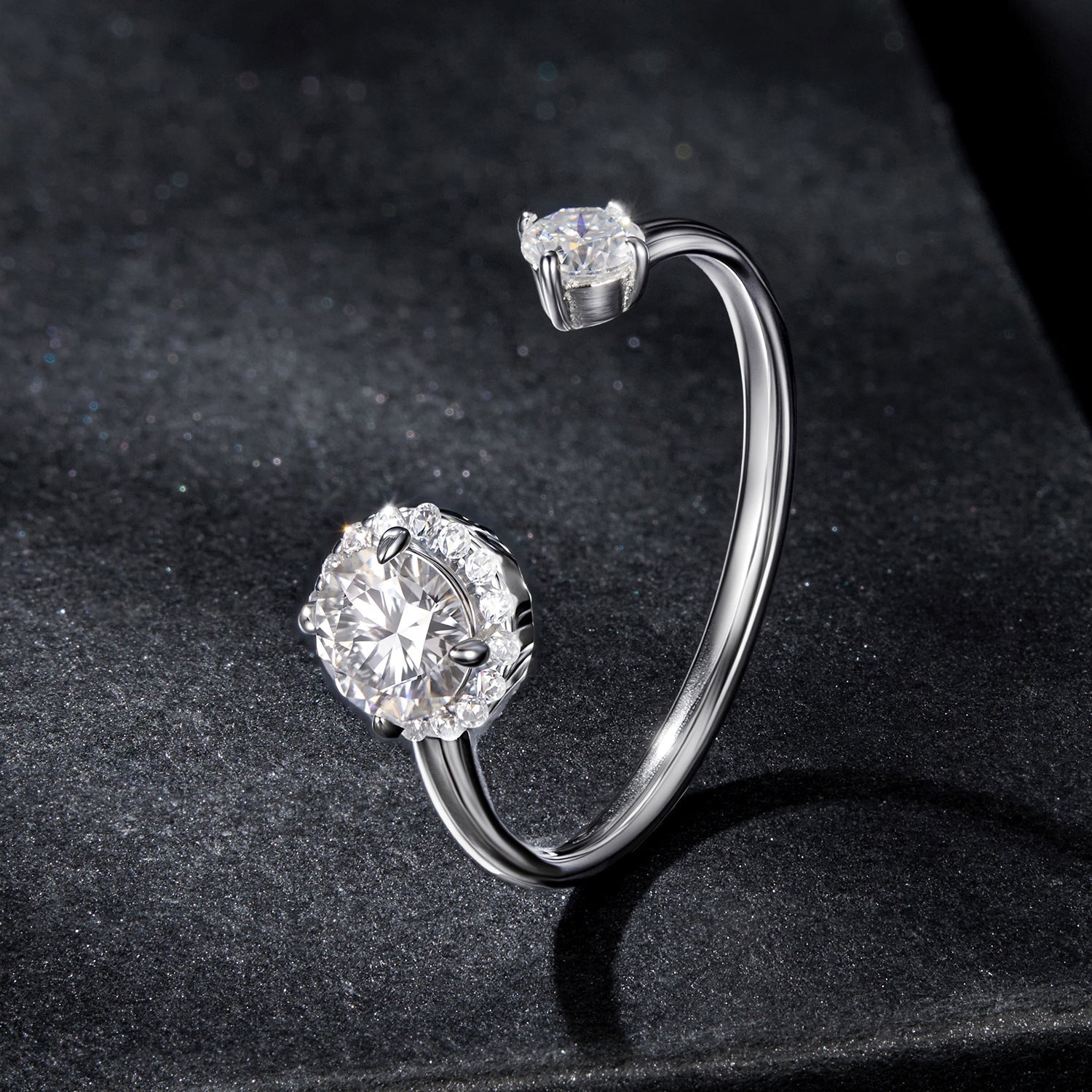 925 Sterling Silver Moissanite 0.5ct & 0.2ct Ring in Size E for Women