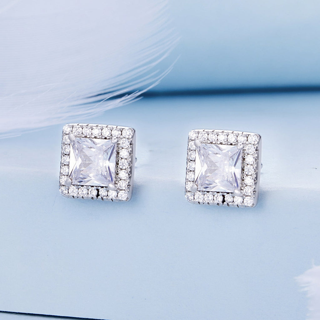 925 Sterling Silver Earrings with Pavé Setting CZ and Platinum Plating.