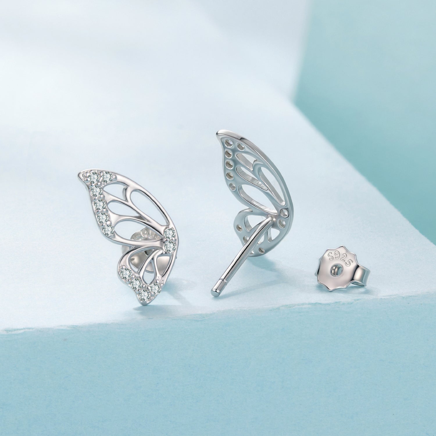 925 Sterling Silver White Gold Plated Pavé Set CZ Earrings - Small Size