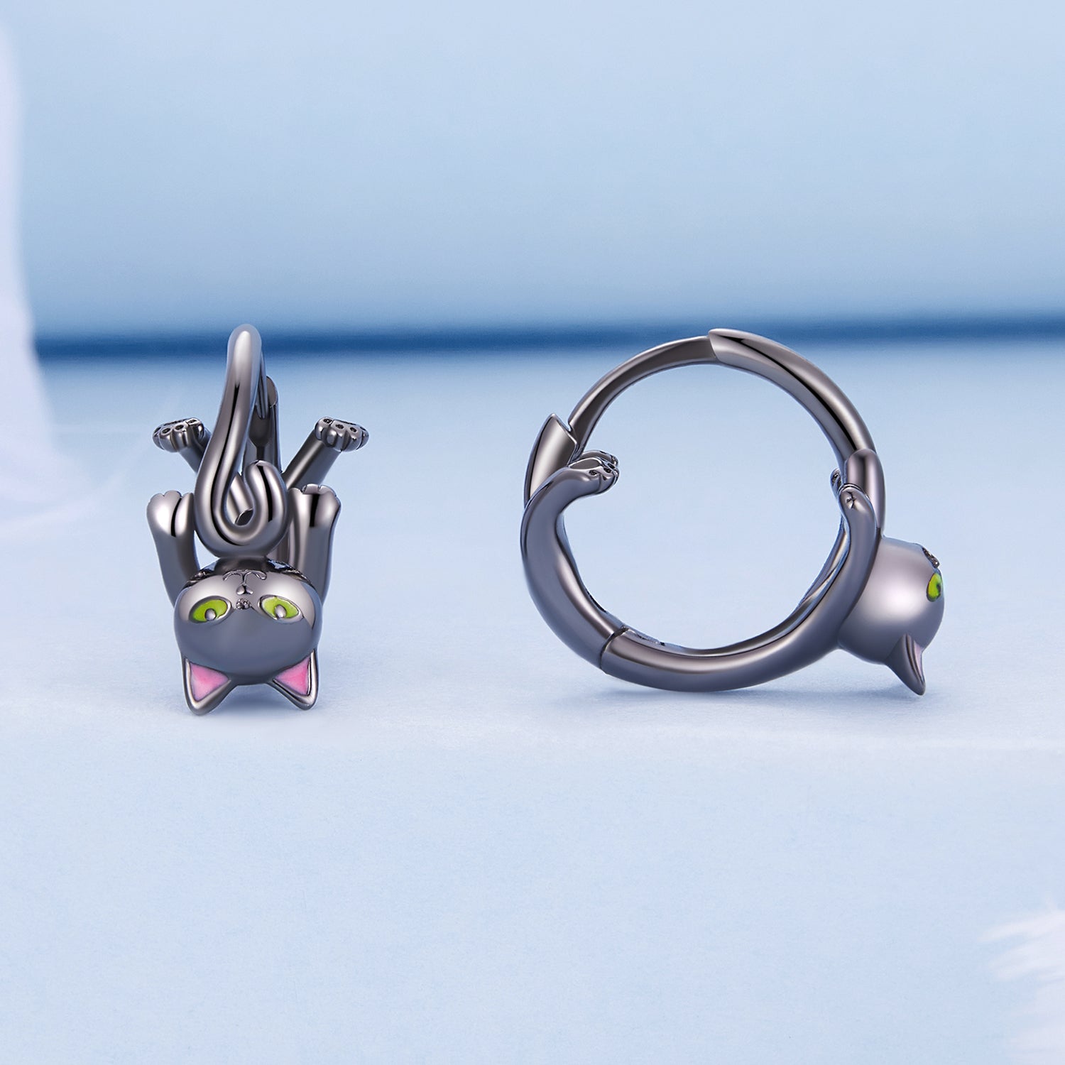 925 Sterling Silver Enamel Black Gold Earrings for Women