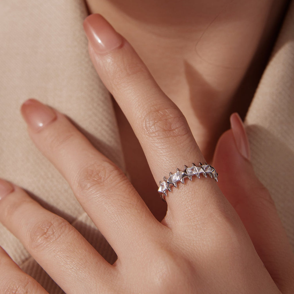 925 Sterling Silver 0.24cm White Gold Plated Ring with CZ for Women Size 6