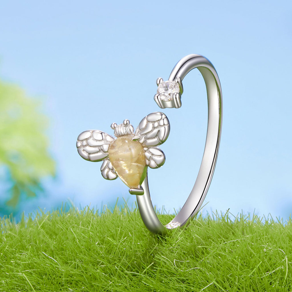 925 Sterling Silver White Gold Plated Jade Ring with CZ for Women
