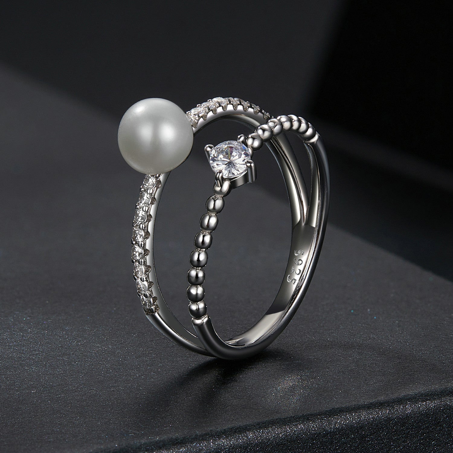 925 Sterling Silver & Moissanite Ring with Freshwater Pearl - Size 6 - Women's Jewelry