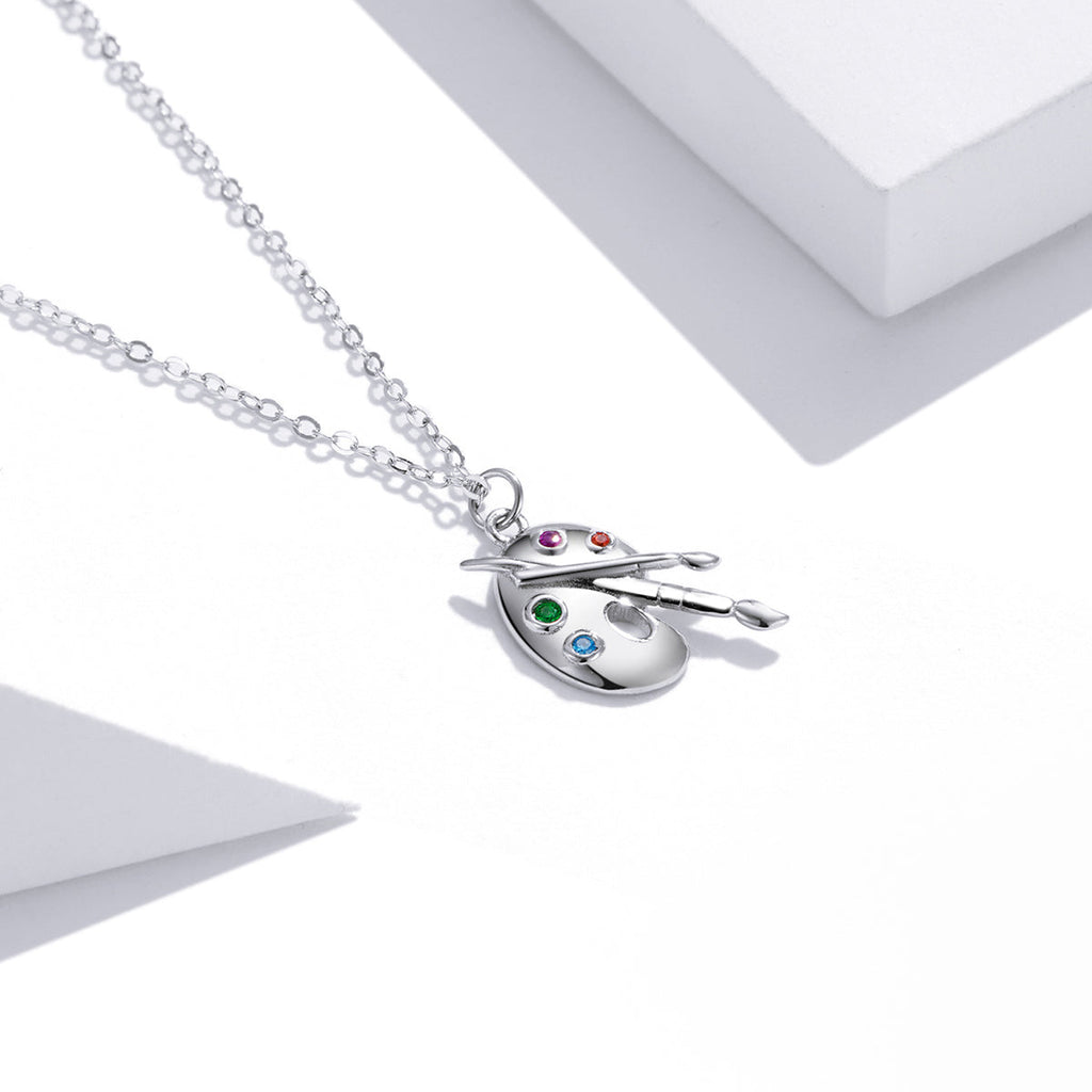 925 Sterling Silver Adjustable Pendant Necklace with CZ in Platinum Finish