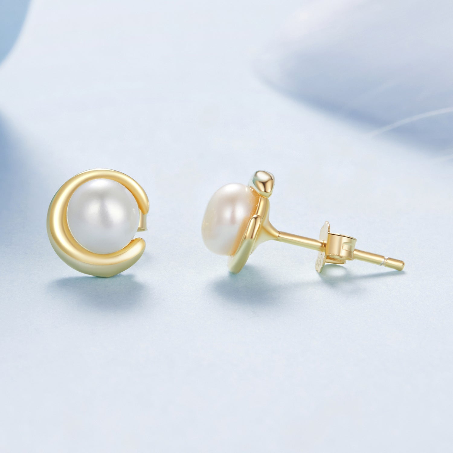 925 Sterling Silver Freshwater Pearl Gold Plated Earrings