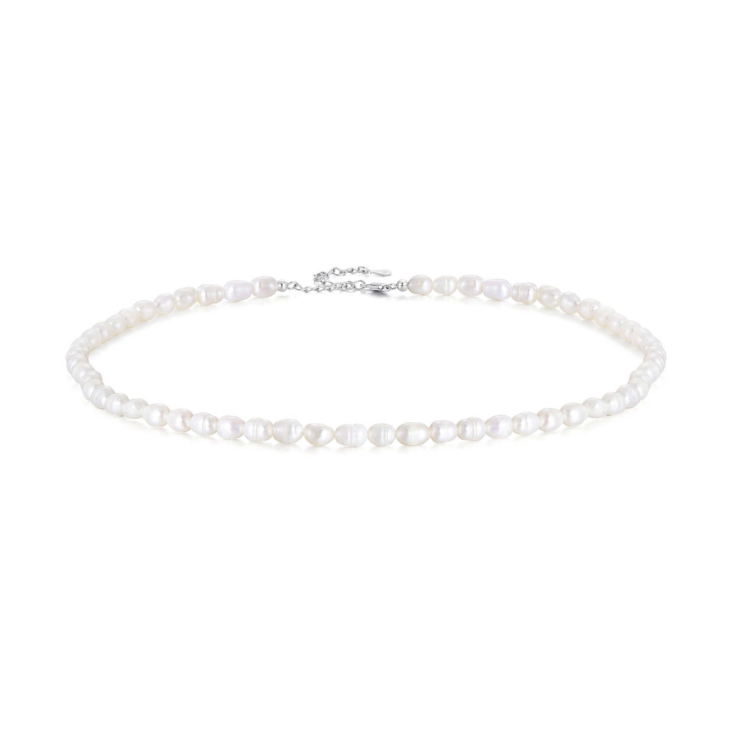 925 Sterling Silver Necklace with Natural Pearl and Platinum Plating, 38+5cm, Women