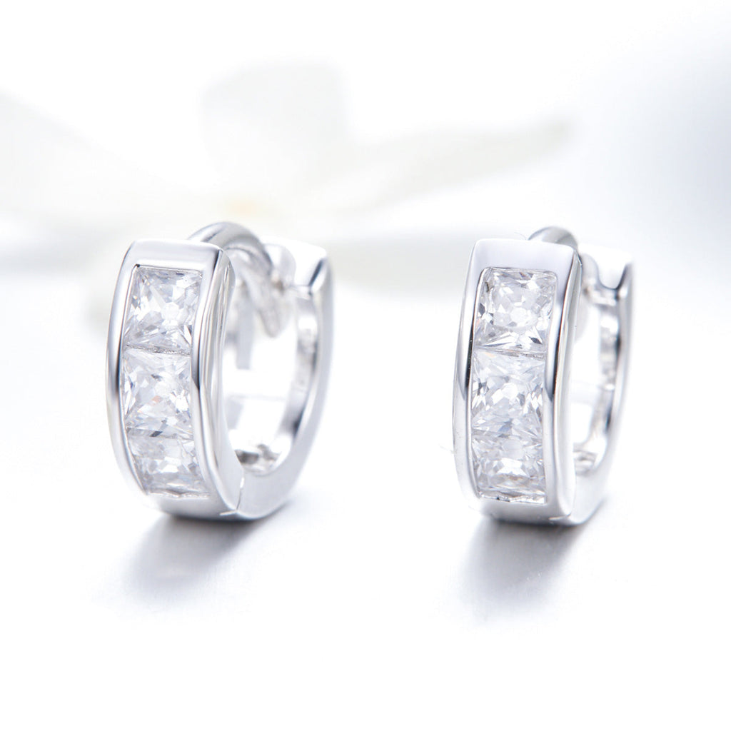 925 Sterling Silver Plated Platinum Pavé Setting CZ Earrings