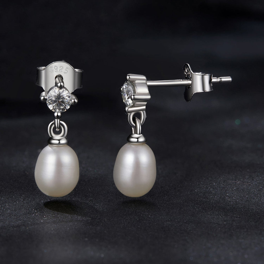 925 Sterling Silver Moissanite 0.10 Carat Earrings with Freshwater Pearl for Women