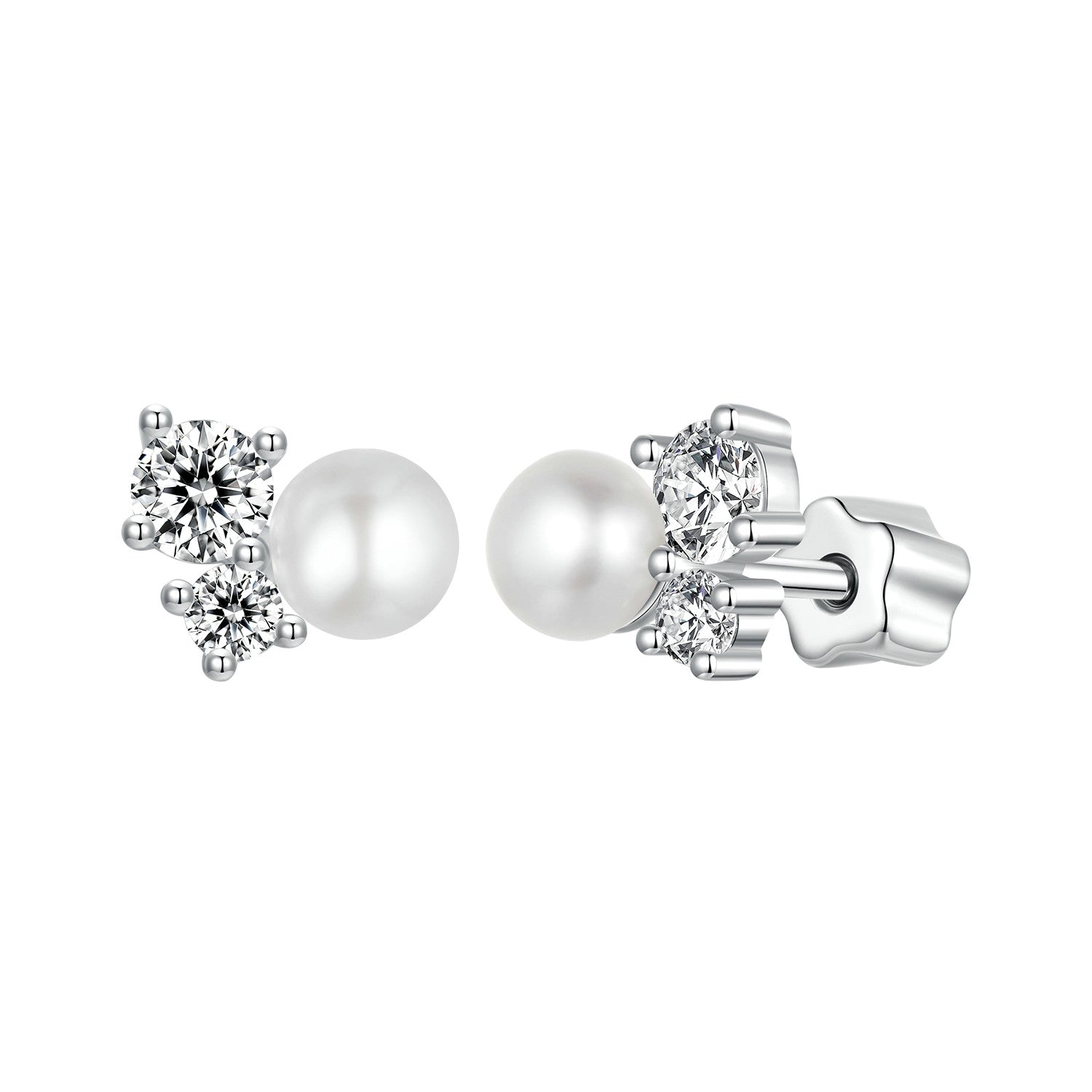 925 Sterling Silver 0.1 Carat Moissanite and Pearl Earrings for Women