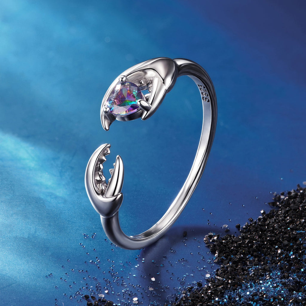 925 Sterling Silver Transparent Glass Oxidized Silver Ring for Women