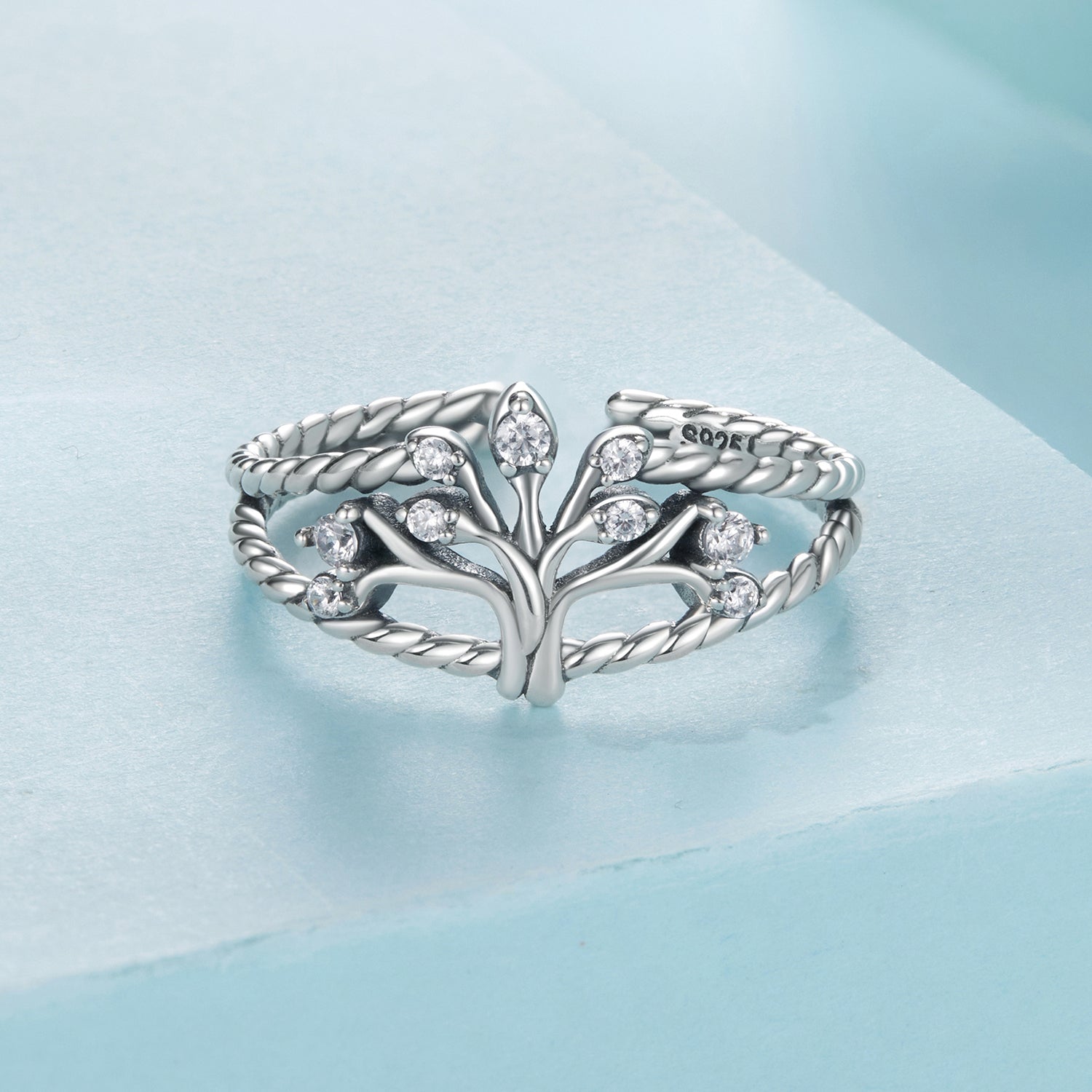 925 Sterling Silver Oxidized Pavé CZ Ring for Women