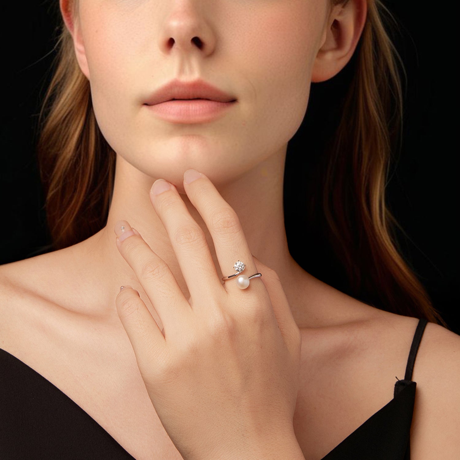 925 Sterling Silver Moissanite 0.5 Carat Freshwater Pearl Ring Size E for Women