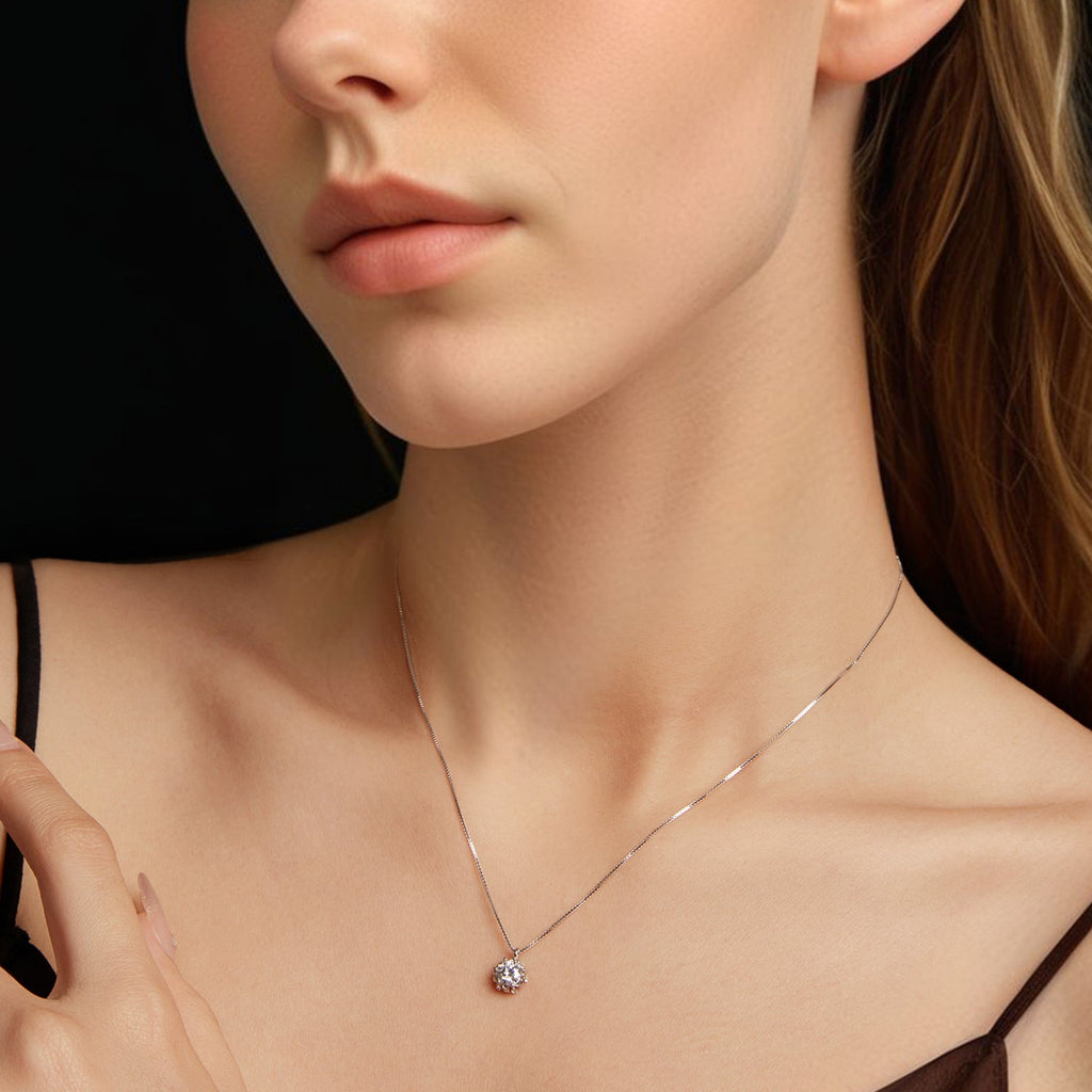 925 Sterling Silver Moissanite & CZ Pavé Necklace - 40+5cm for Women