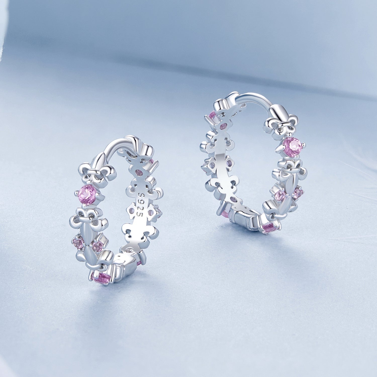 925 Sterling Silver Pavé CZ White Gold Plated Earrings for Women