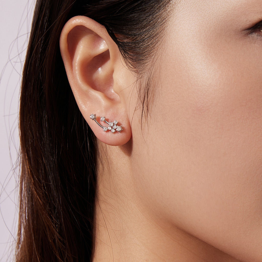 925 Sterling Silver & Brass White Gold Plated Earrings with CZ for Women