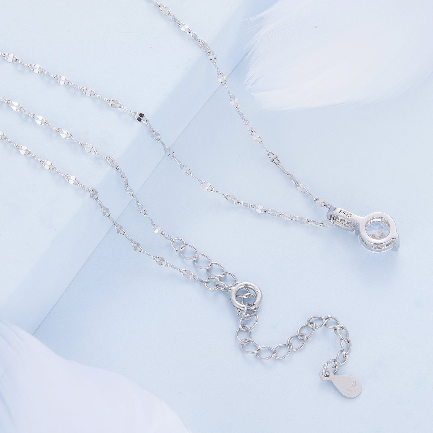 925 Sterling Silver Necklace with Pavé Setting CZ - Adjustable Length, Platinum Plated - Women's Jewelry