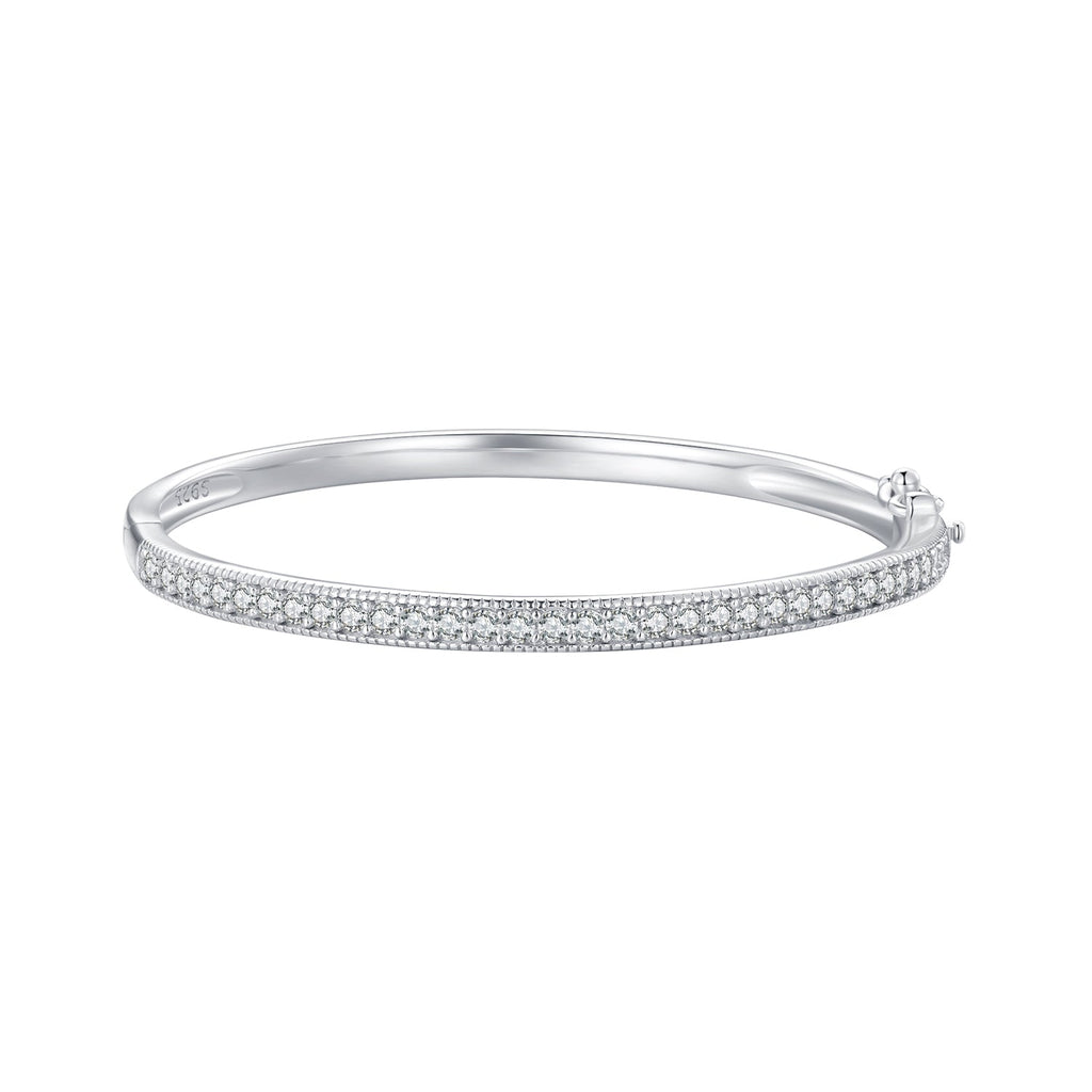925 Silver & Platinum Pavé Setting CZ Bracelets, Size 17.0 mm for Women