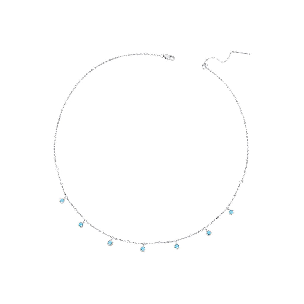925 Sterling Silver Necklace with Synthetic Turquoise in White Gold, Adjustable 450mm for Women