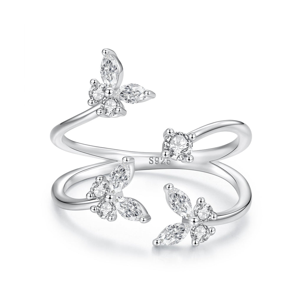 925 Sterling Silver Pavé Setting CZ White Gold Plated Ring 0.18cm for Women