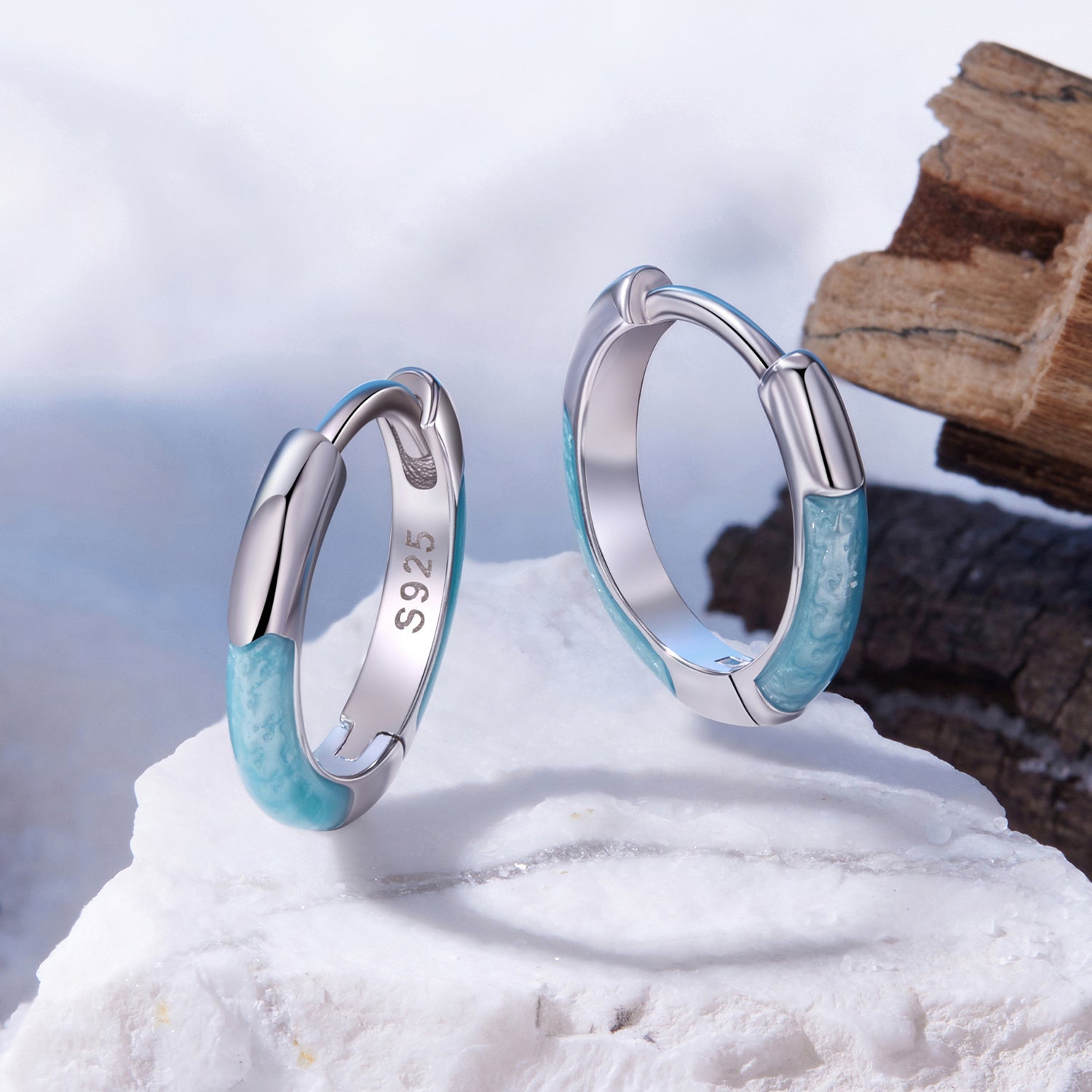 925 Sterling Silver Enamel Plated White Gold Earrings 1.2cm for Women