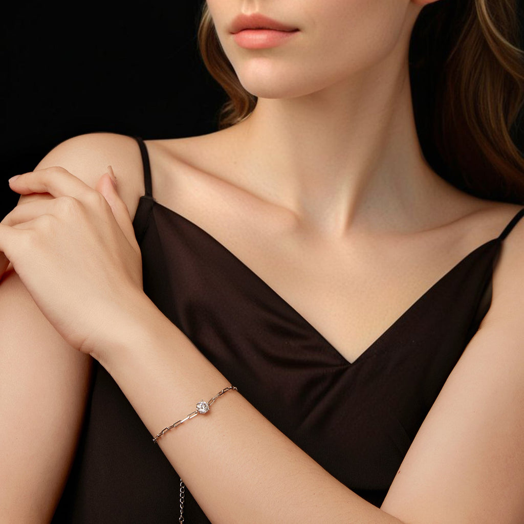 925 Sterling Silver Plated White Gold Moissanite Bracelet 15+6cm for Women