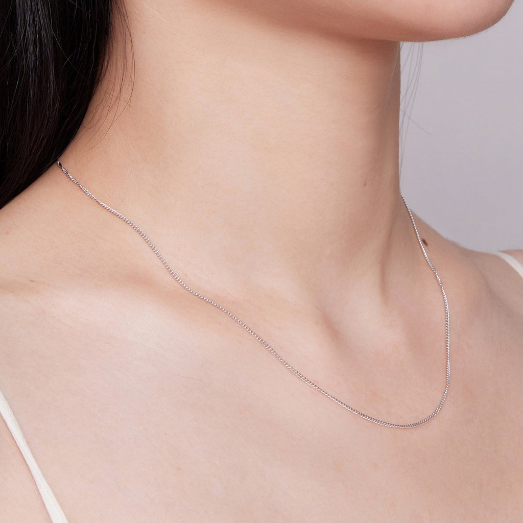 925 Sterling Silver 45S Platinum Plated Necklace for Women - 400mm Length, 0.8mm Thickness
