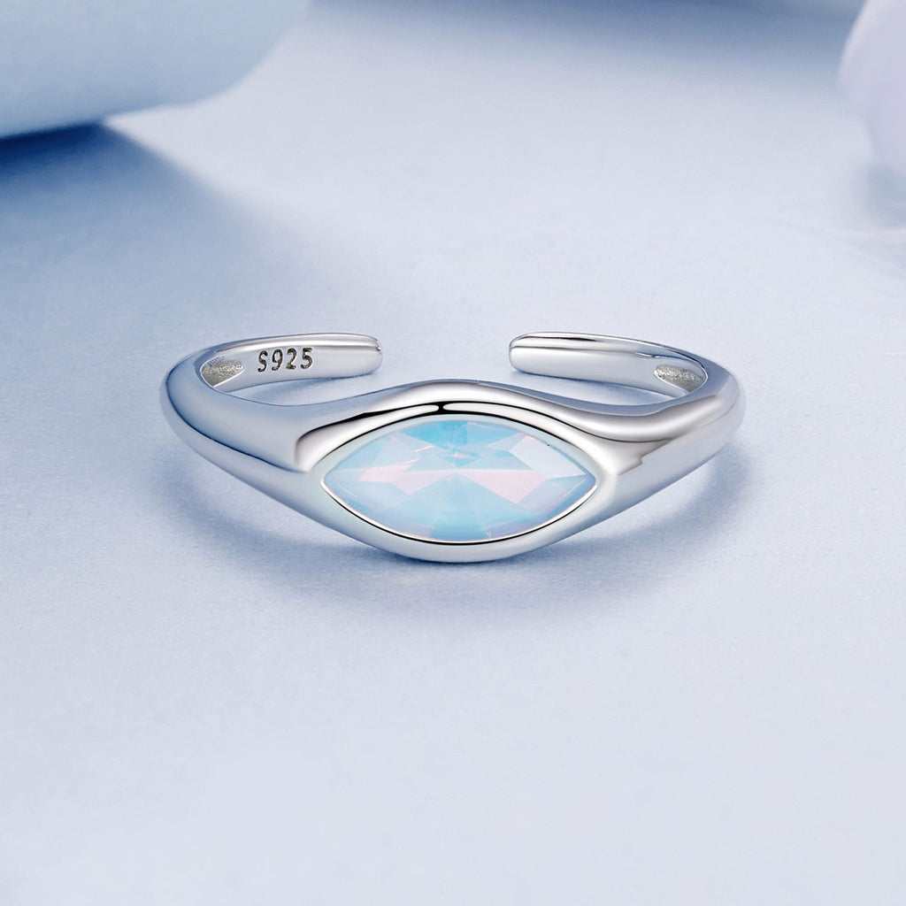 925 Sterling Silver White Gold Plated 1.9mm Transparent Glass Ring