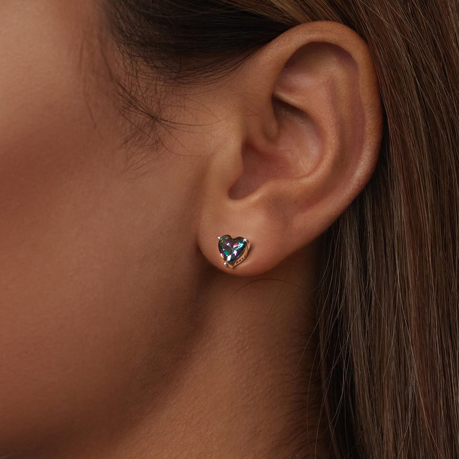 925 Sterling Silver Earrings 7mm Width with Transparent Glass for Women