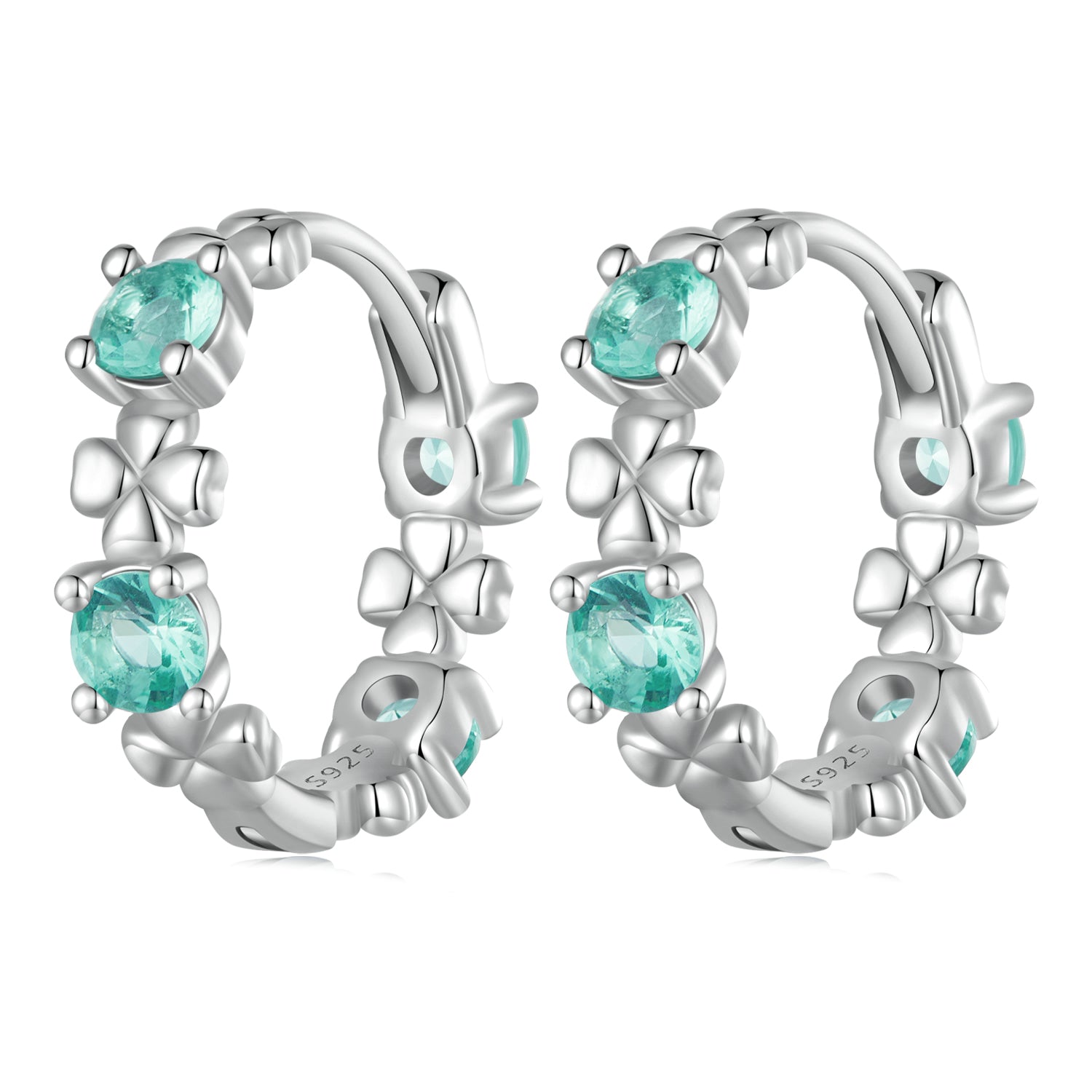 925 Sterling Silver Earrings with Transparent Glass in Size 14mm for Women