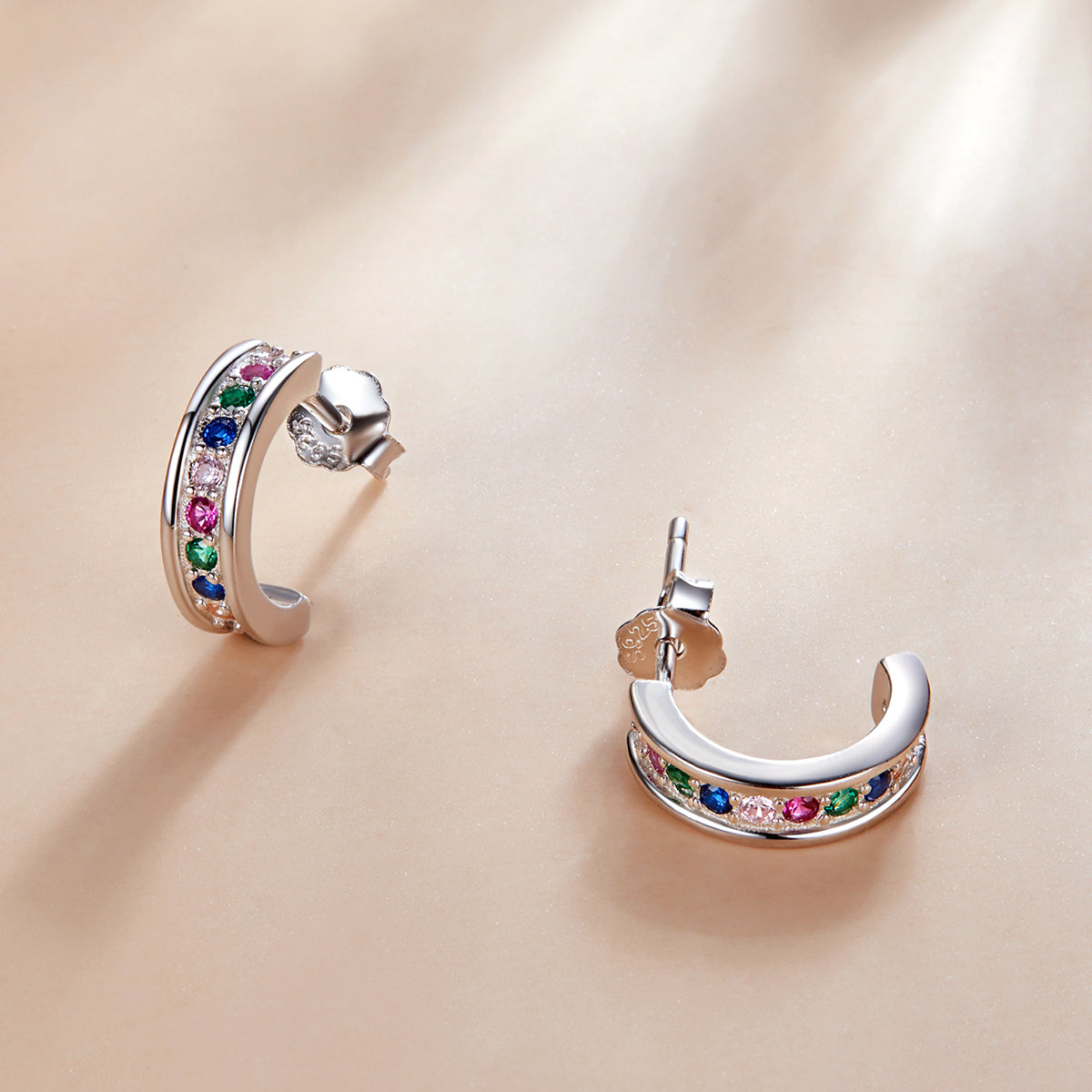 925 Sterling Silver Earrings with Pavé Setting CZ, 1.1*0.3 cm