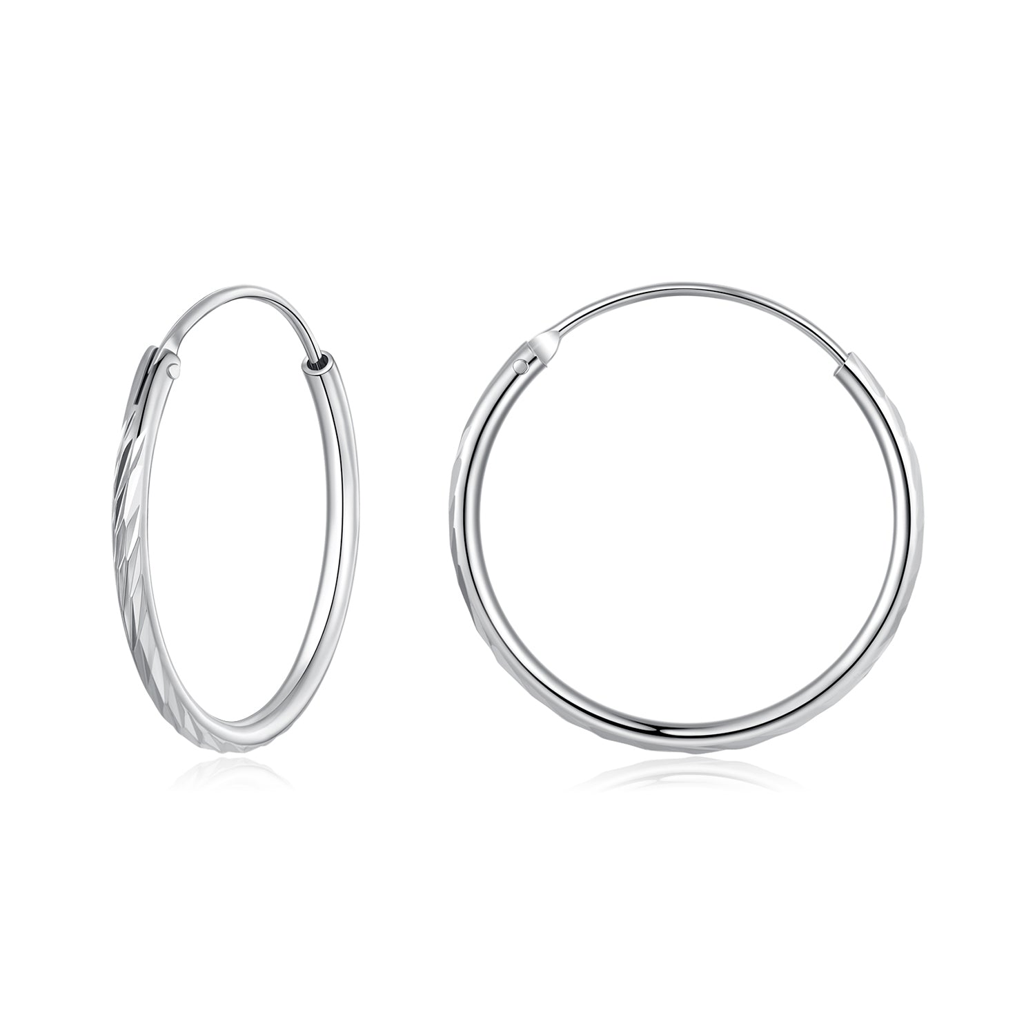 925 Sterling Silver Earrings for Women - White Gold Plated, 2.3x0.2 cm
