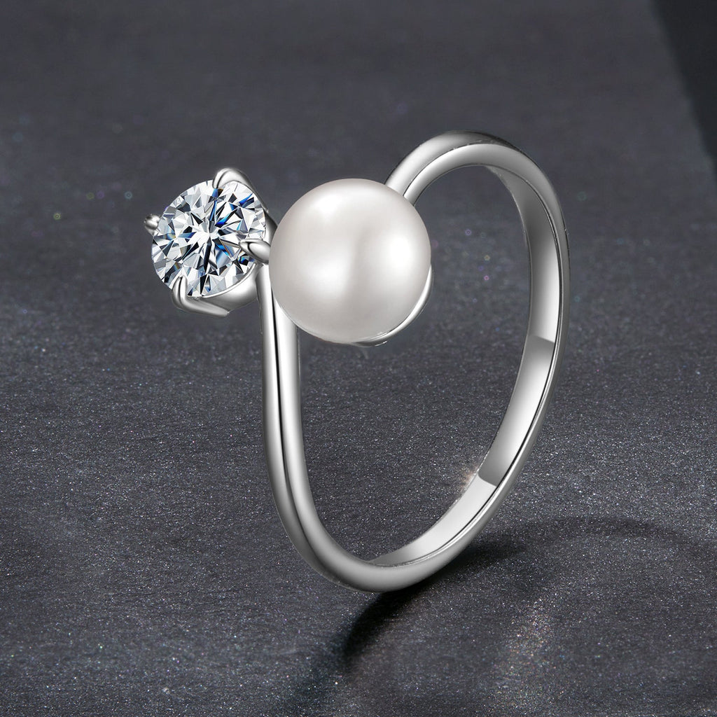 925 Sterling Silver Moissanite 0.5 Carat Freshwater Pearl Ring Size E for Women