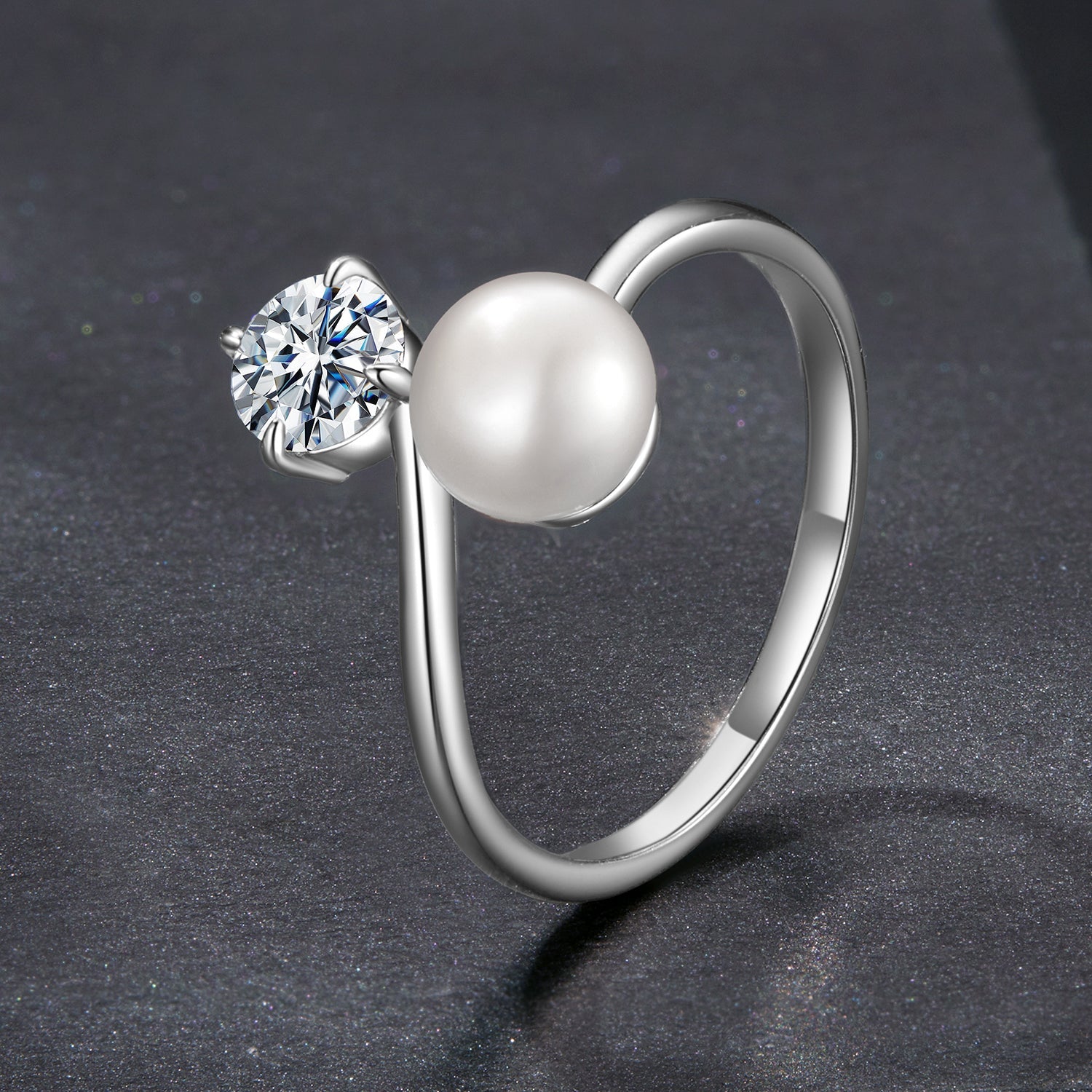 925 Sterling Silver Moissanite 0.5 Carat Freshwater Pearl Ring Size E for Women