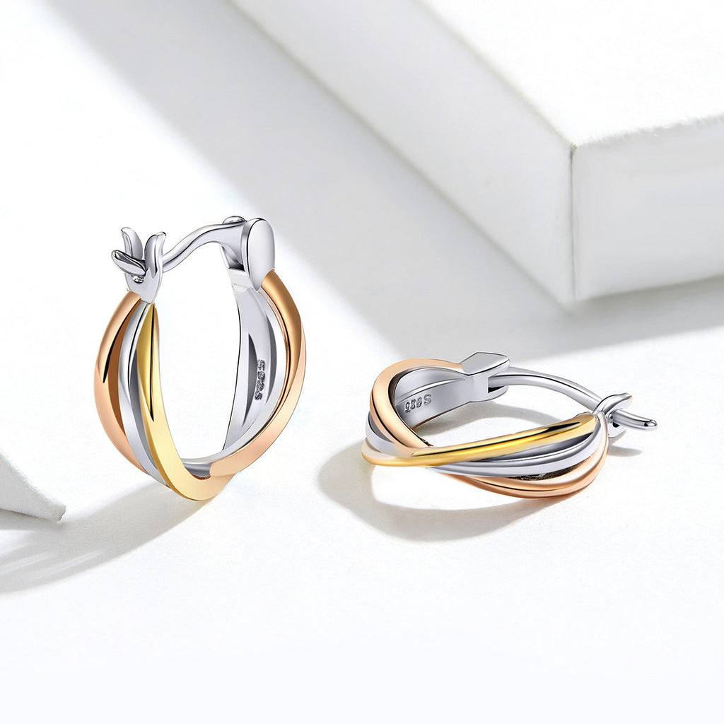 S925 Sterling Silver Earrings with Platinum, Rose Gold, and Gold Plating for Women