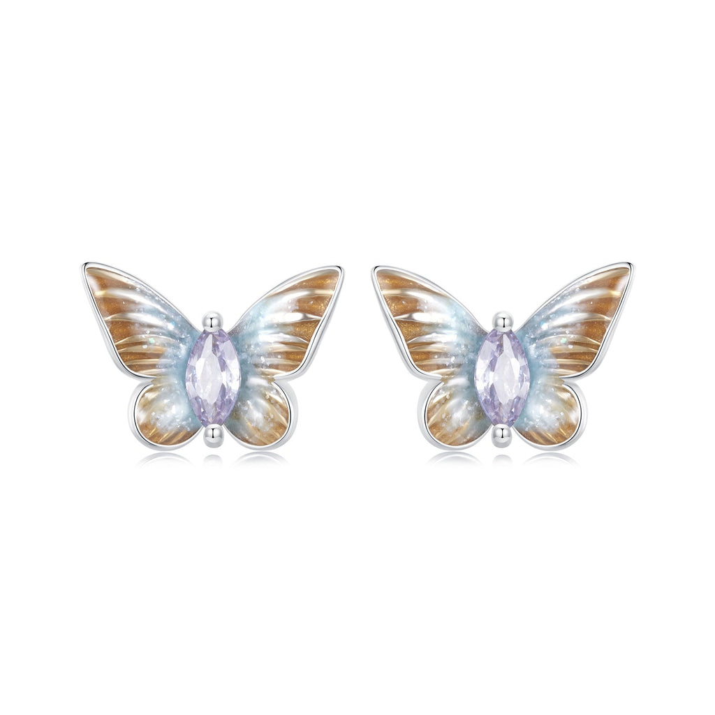 925 Sterling Silver Earrings with Enamel and Pavé Set CZ, 7x10mm, White Gold Plated for Women